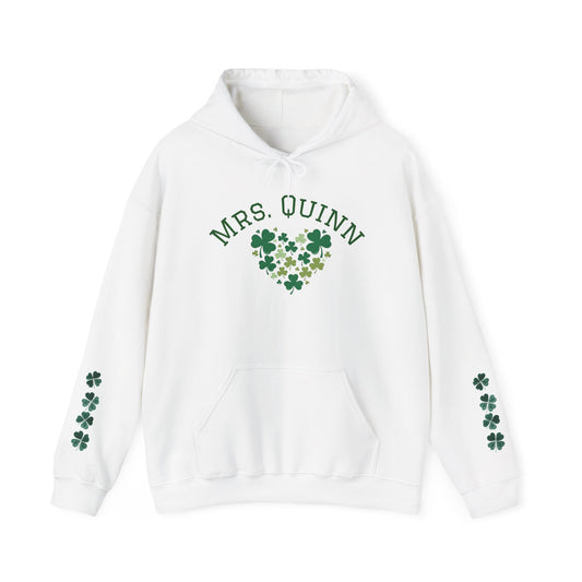 tiny shamrock heart hoodie | minimal clover icon, subtle luck graphic