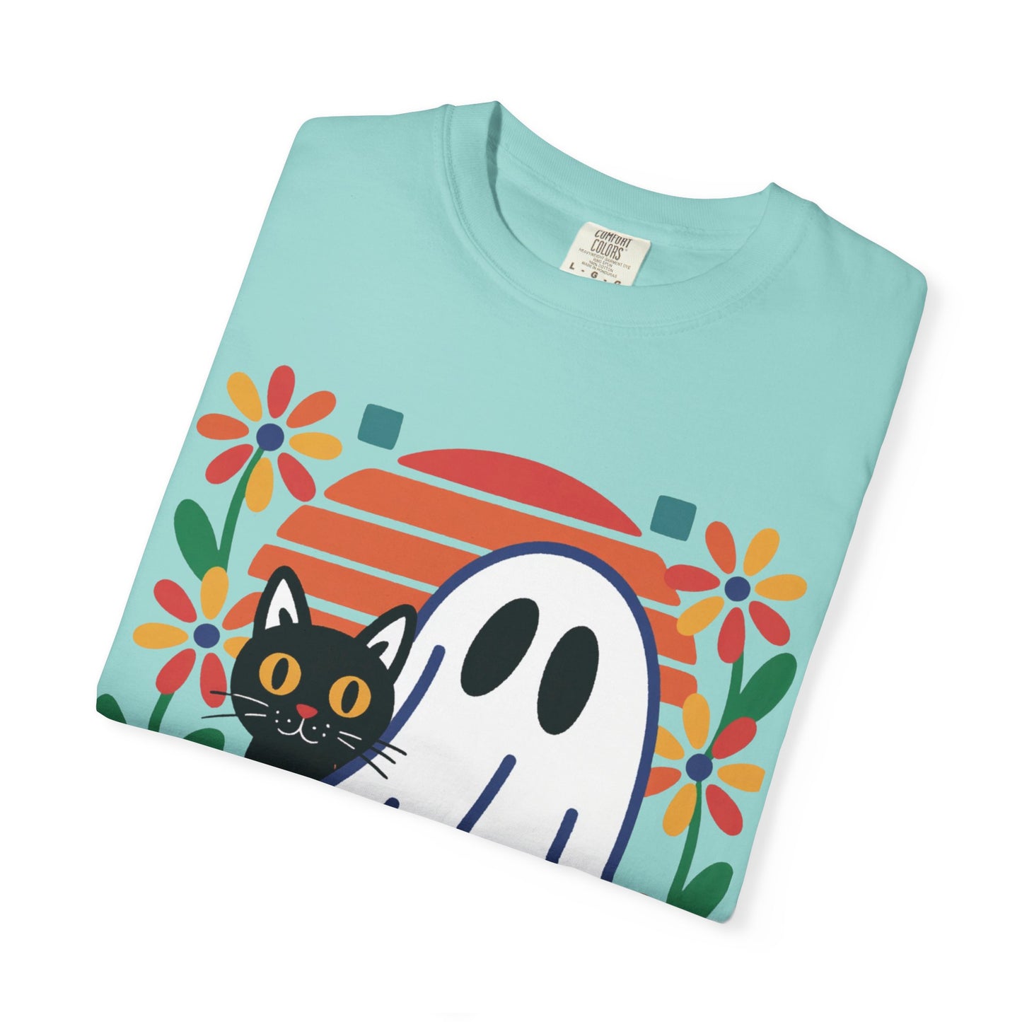 Retro Ghost & Cat Halloween T-shirt | Comfort Colors® Fall Tee
