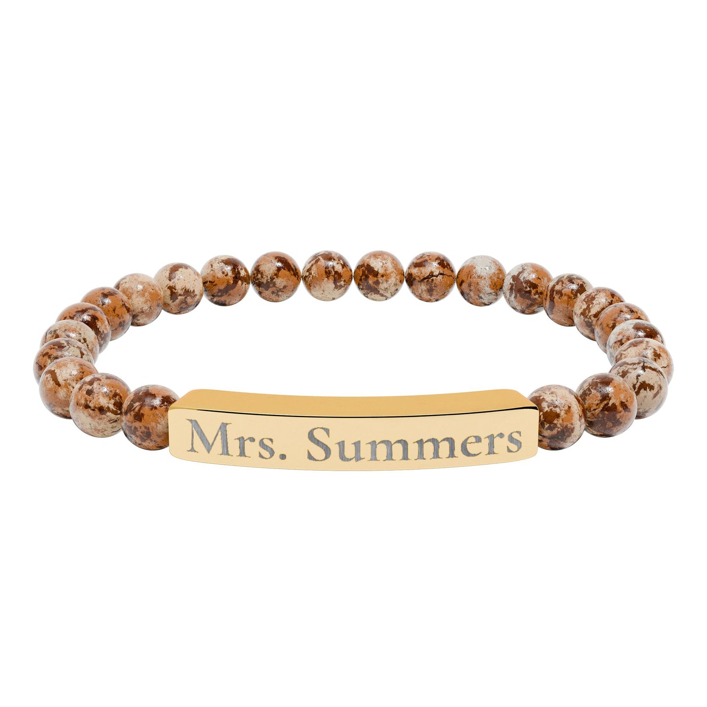 Personalized Teacher Bracelet, Custom Engraved Name Bar Bracelet, Natural Stone Beaded Gift for Teacher Appreciation or School Staf