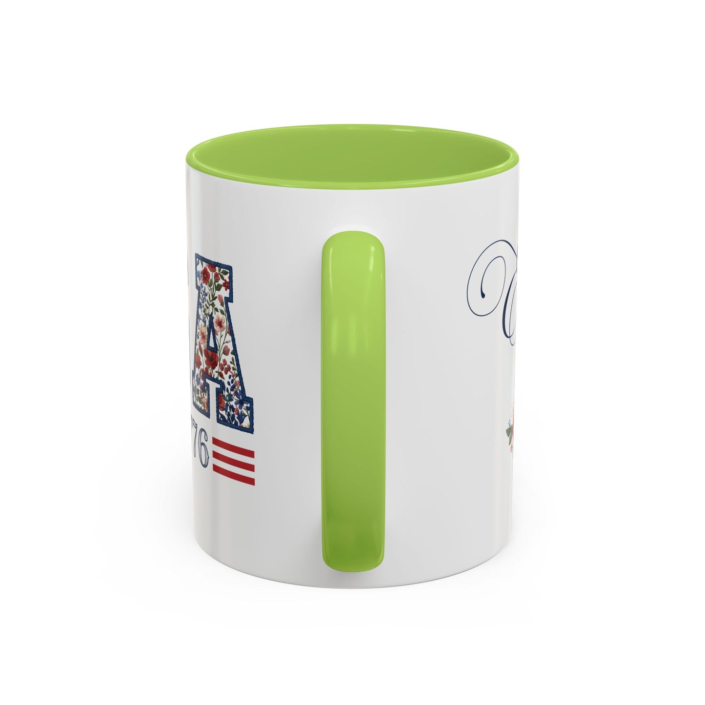 Personalized Patriotic Mug, Custom Name Ceramic Coffee Cup, USA Floral Accent Mug, Fourth of July Hostess Gift, 11oz 15oz