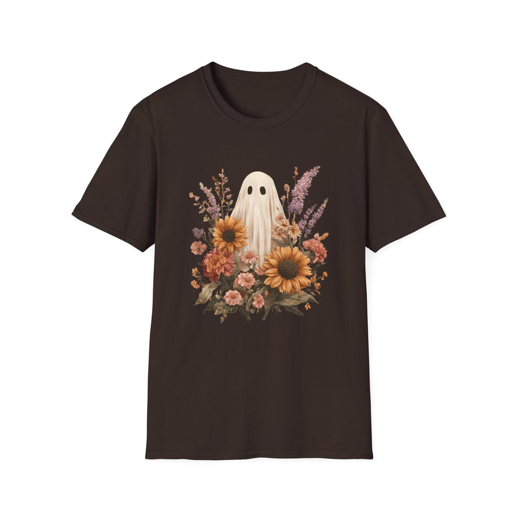 Whimsical Ghost Floral T-Shirt | Cozy, Fun Graphic Tee for Halloween, Autumn, Casual Wear, Gifts