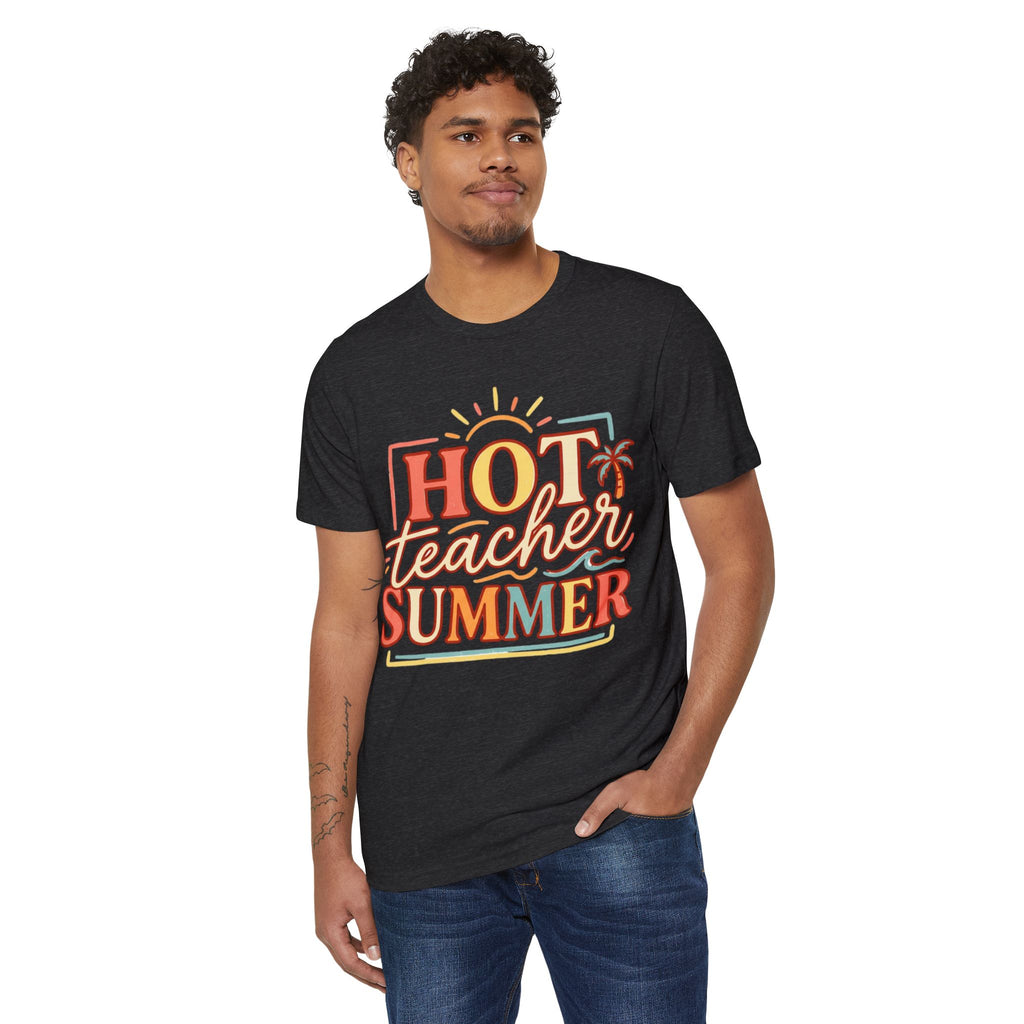 Teacher Summer T‑Shirt - Organic "Hot Teacher Summer" Retro Sun Design