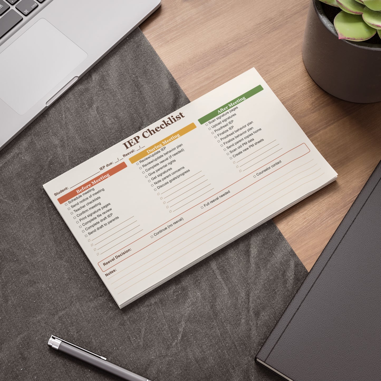 IEP Meeting Checklist Sticky Note Pad, 10 x 6 Inch, 50-Sheet Special Education Organizer