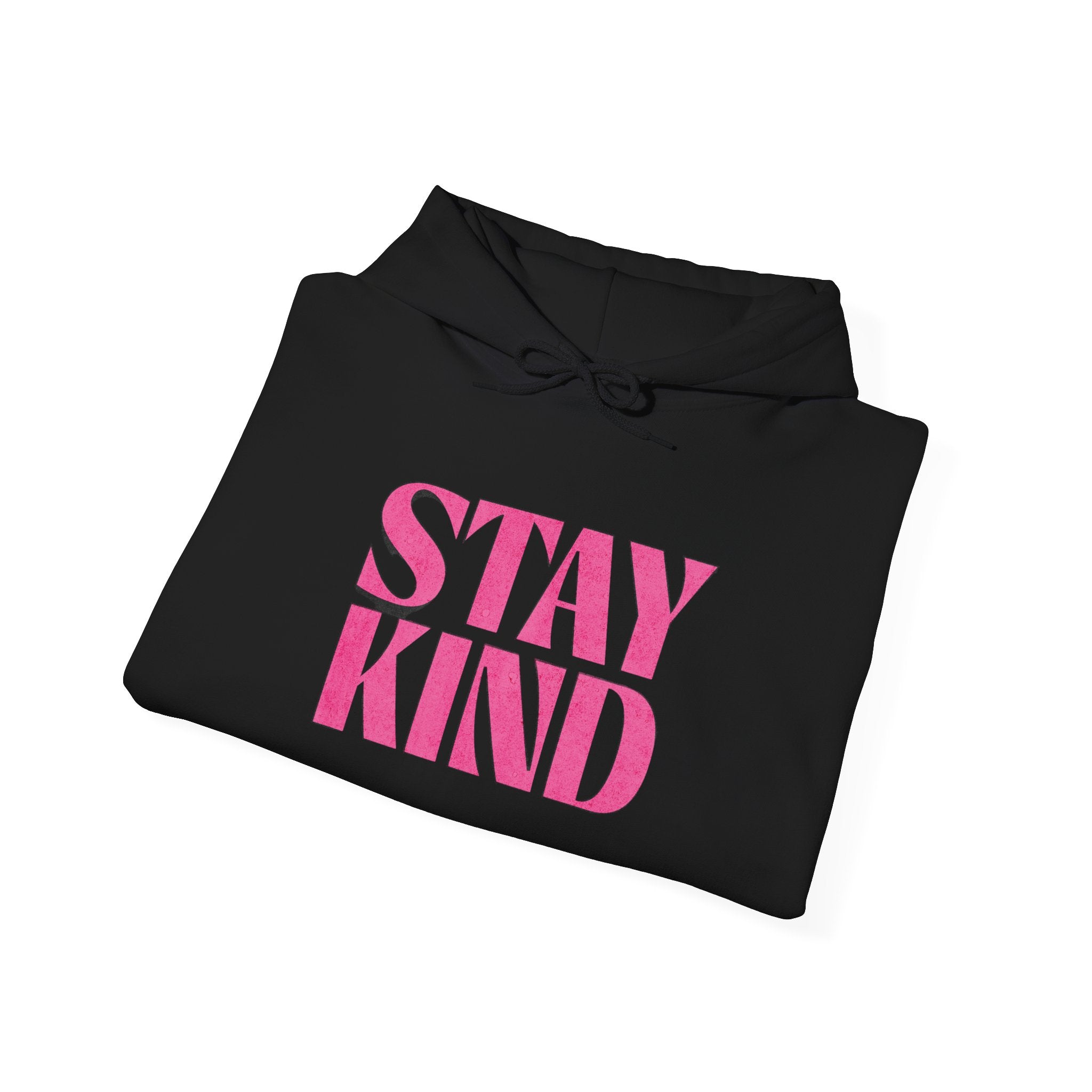 Stay Kind Hoodie — Pink Retro Block Letter Graphic Pullover