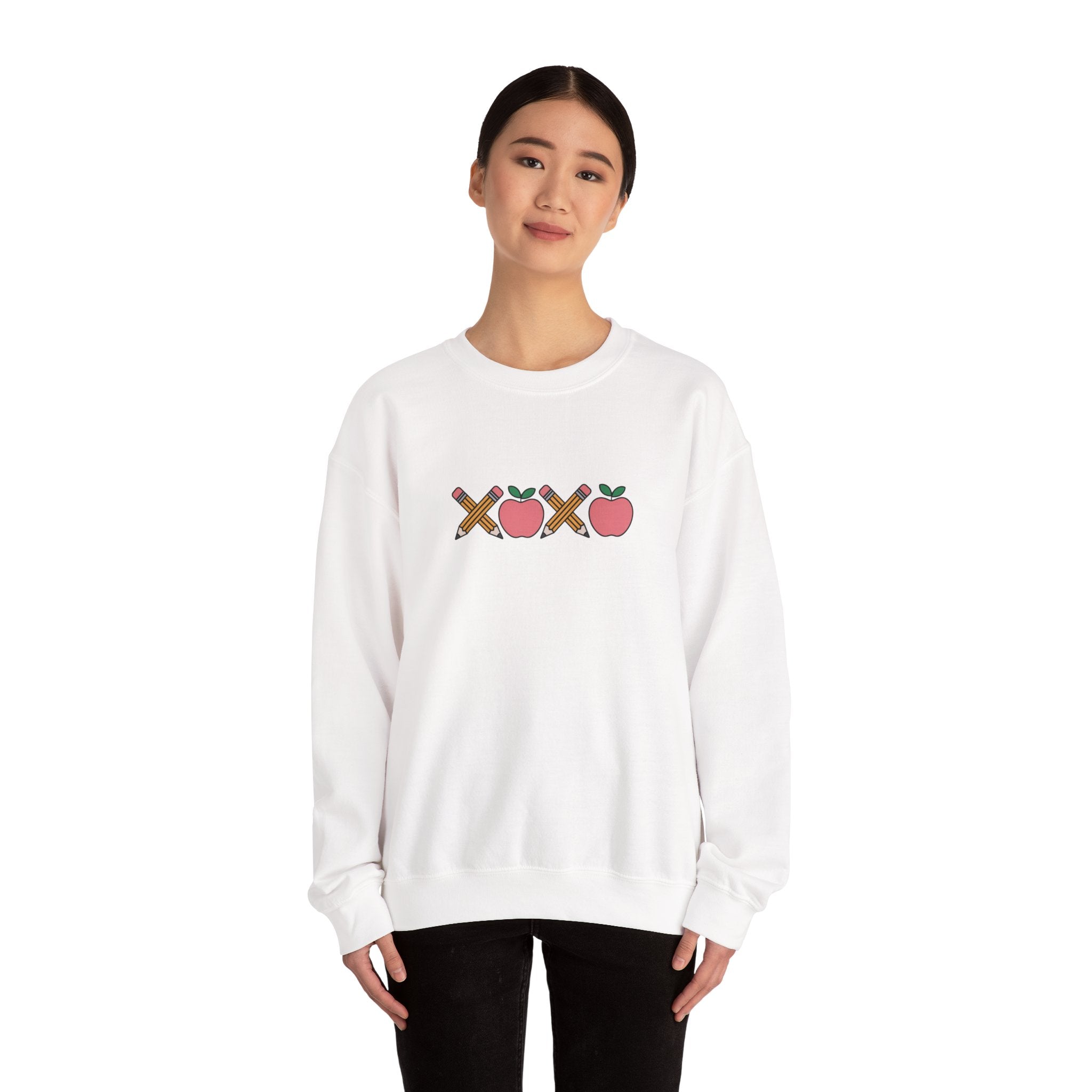 Apple XOXO Crewneck Sweatshirt — Cute Teacher Appreciation / Back-to-School Sweatshirt