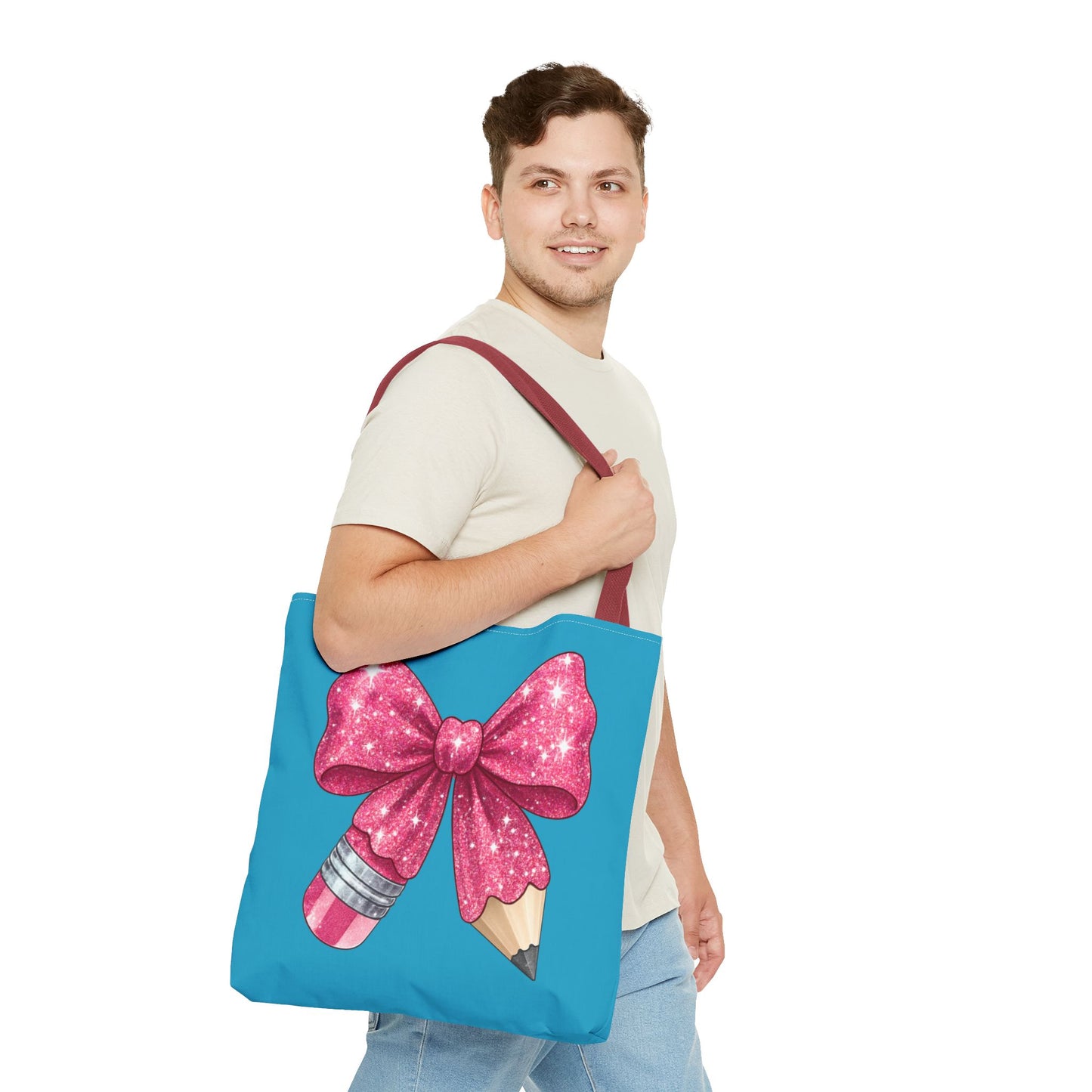 Pink Glitter Pencil & Eraser Tote Bag — Cute Teacher Gift