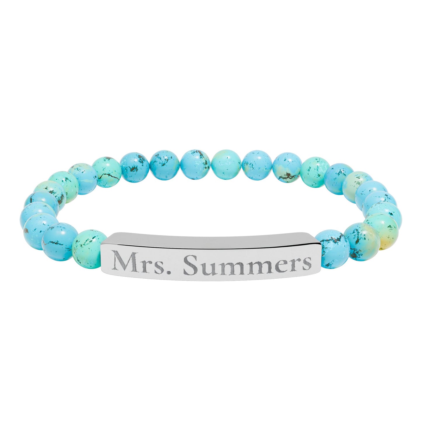 Personalized Teacher Bracelet, Custom Engraved Name Bar Bracelet, Natural Stone Beaded Gift for Teacher Appreciation or School Staf