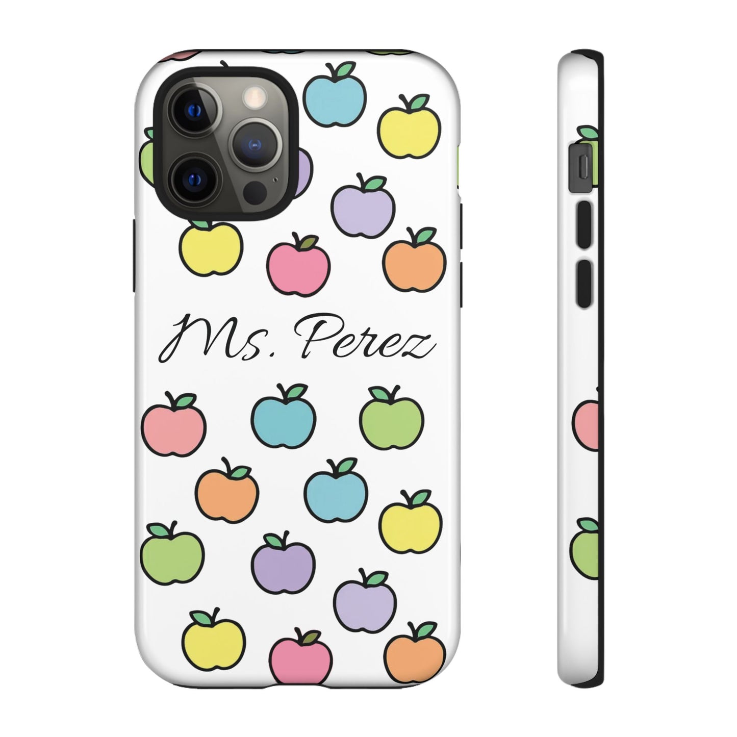 Personalized Teacher Apple Phone Case | Custom Name Teacher iPhone Case | Cute Apple Pattern Phone Case | Teacher Gift