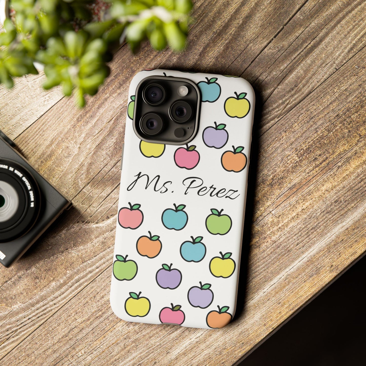 Personalized Teacher Apple Phone Case | Custom Name Teacher iPhone Case | Cute Apple Pattern Phone Case | Teacher Gift