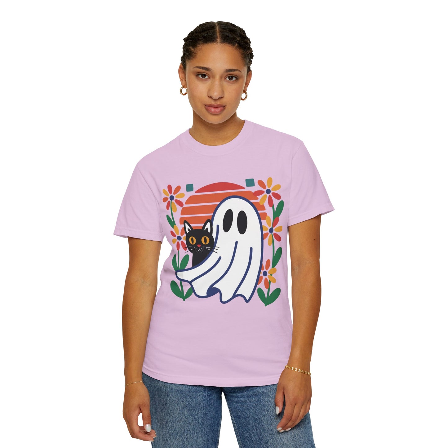 Retro Ghost & Cat Halloween T-shirt | Comfort Colors® Fall Tee