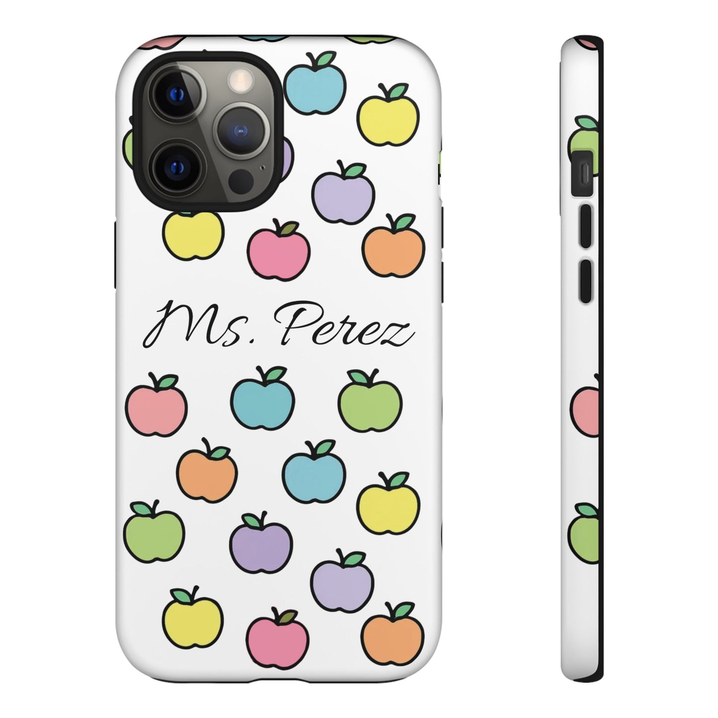 Personalized Teacher Apple Phone Case | Custom Name Teacher iPhone Case | Cute Apple Pattern Phone Case | Teacher Gift