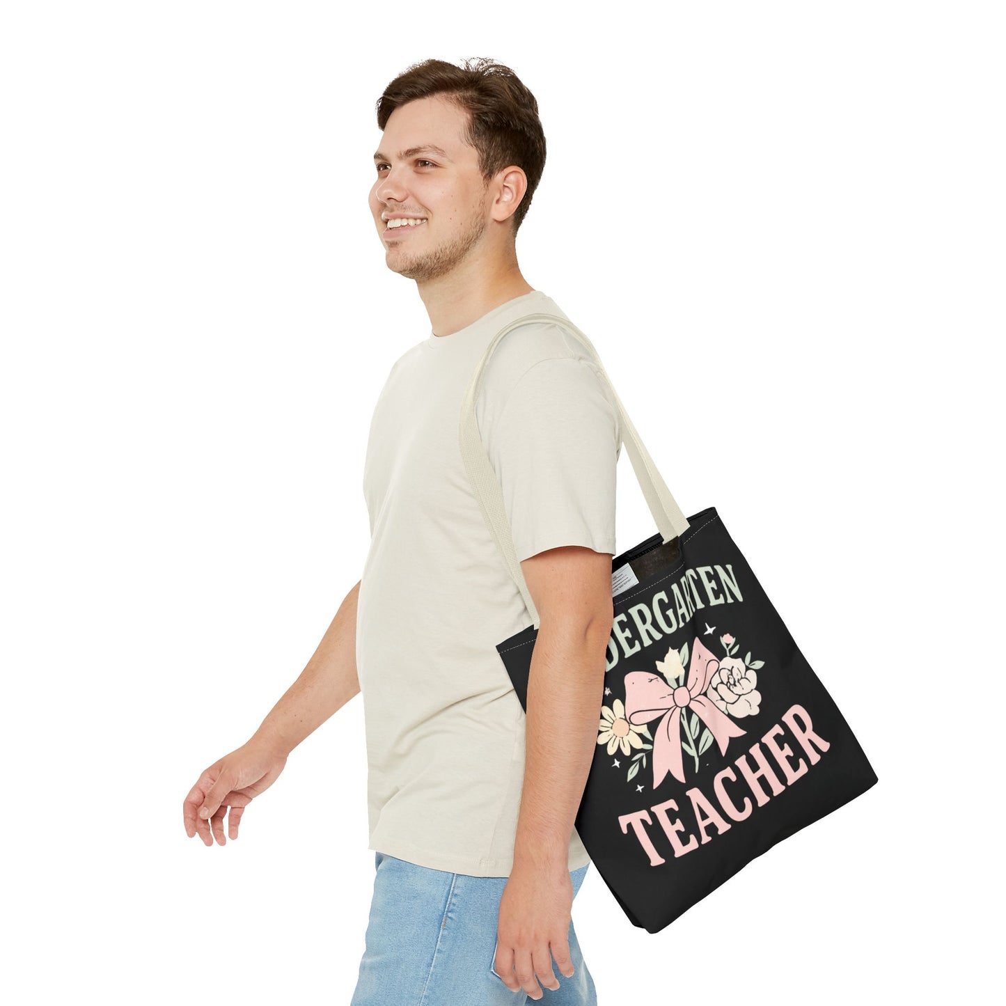 Kindergarten Teacher Floral Tote Bag – Cute Bow & Flowers Teacher Gift