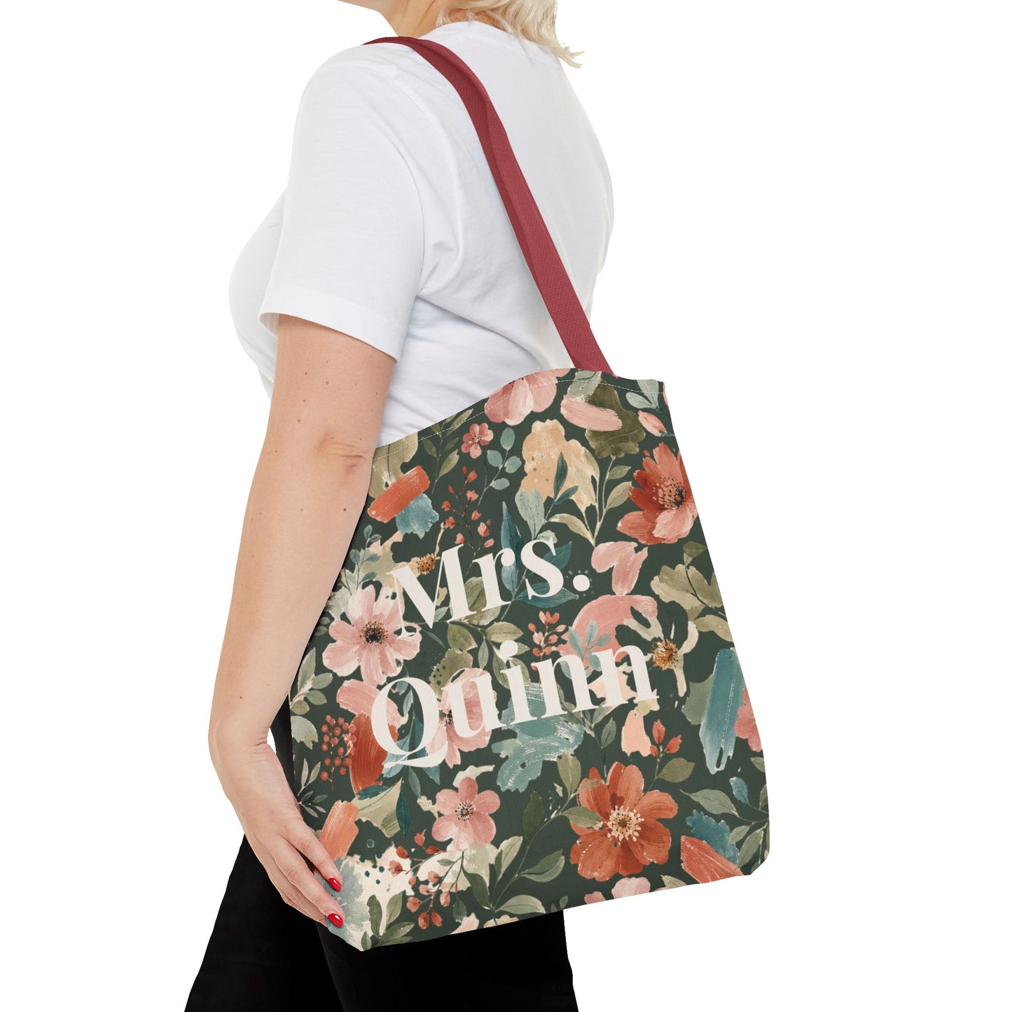 Personalized Floral Teacher Tote Bag: Custom Name Daily School Carryal