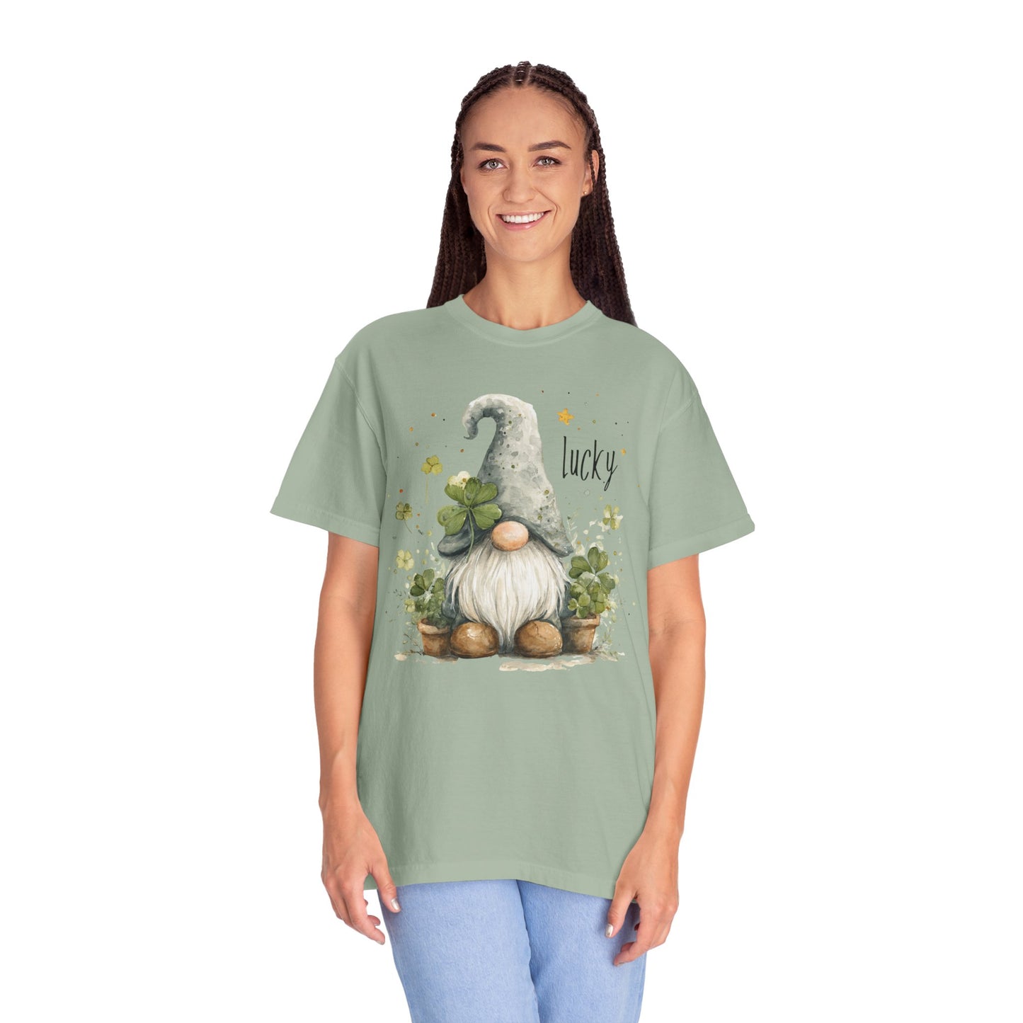 St. Patrick's Gnome T-Shirt — "Lucky" Shamrock Garden Tee