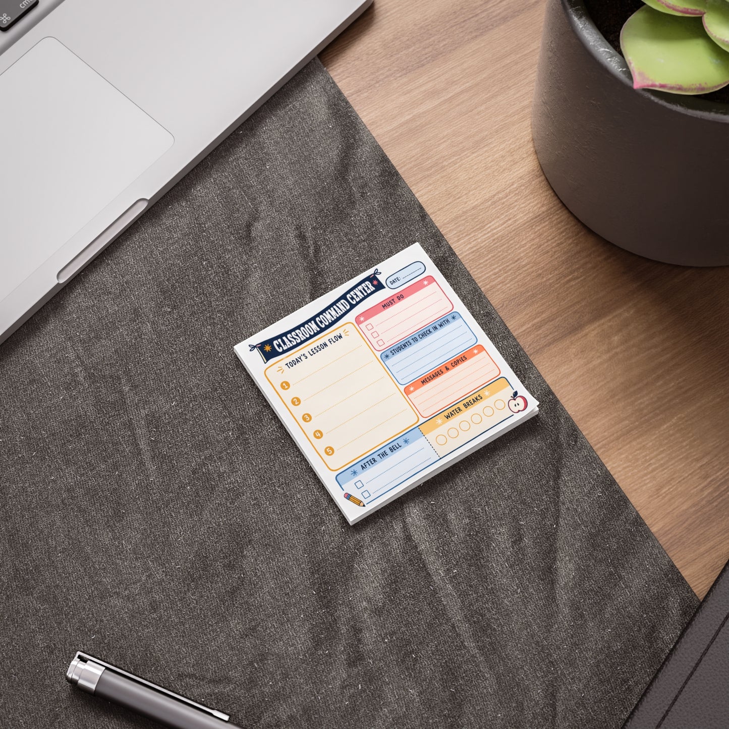 Classroom Command Center 3x3 Sticky Note Pad | Teacher Lesson Planning Planner