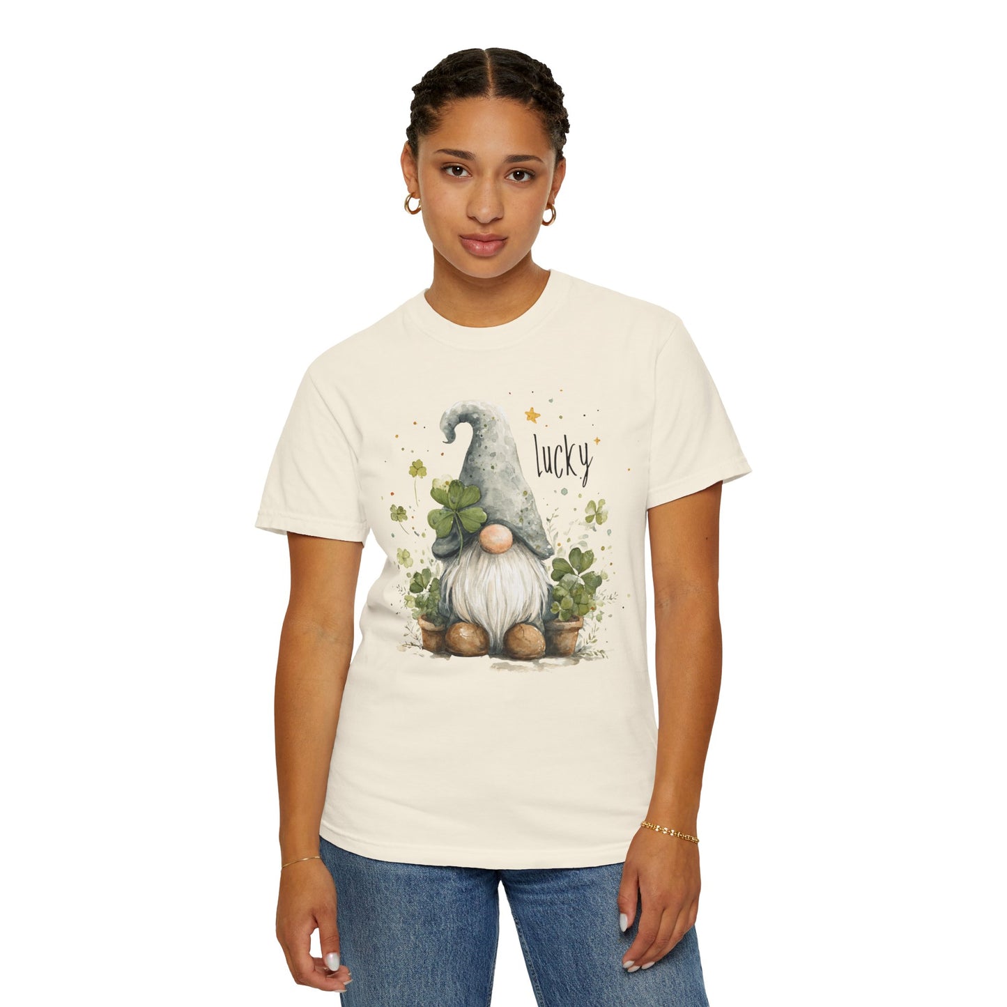 St. Patrick's Gnome T-Shirt — "Lucky" Shamrock Garden Tee