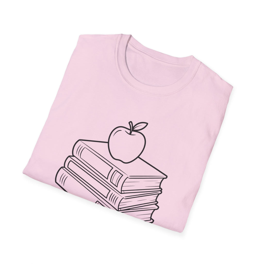 Teacher Apple Stack T‑Shirt — Minimalist Books & Apple Tee for Educators