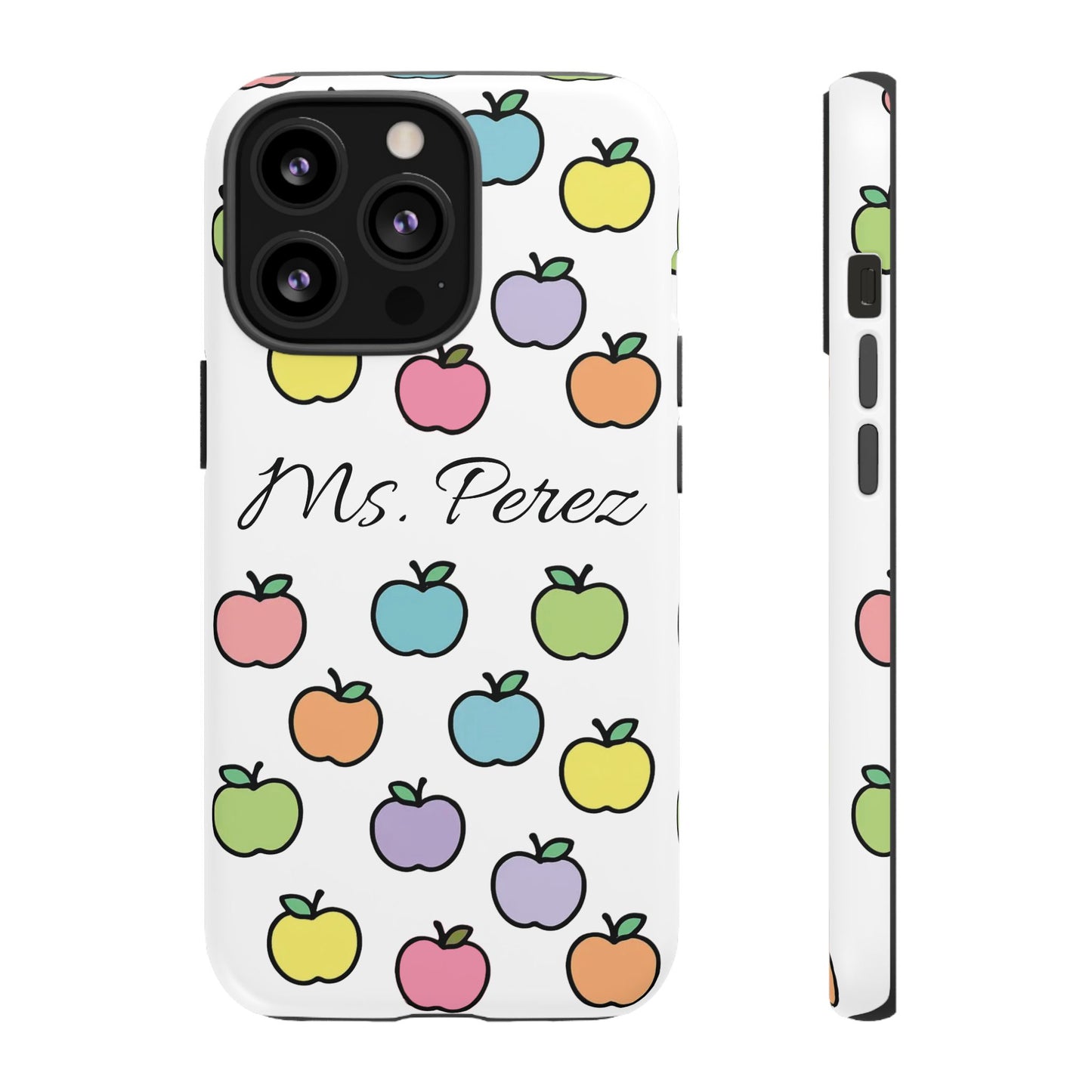 Personalized Teacher Apple Phone Case | Custom Name Teacher iPhone Case | Cute Apple Pattern Phone Case | Teacher Gift