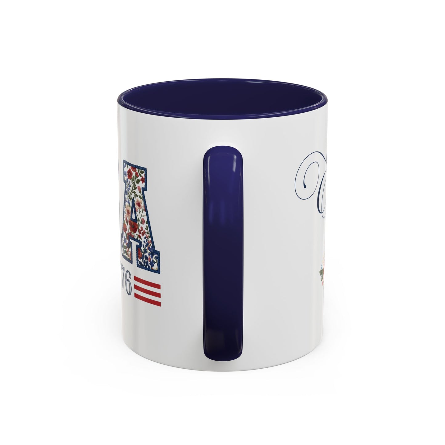 Personalized Patriotic Mug, Custom Name Ceramic Coffee Cup, USA Floral Accent Mug, Fourth of July Hostess Gift, 11oz 15oz