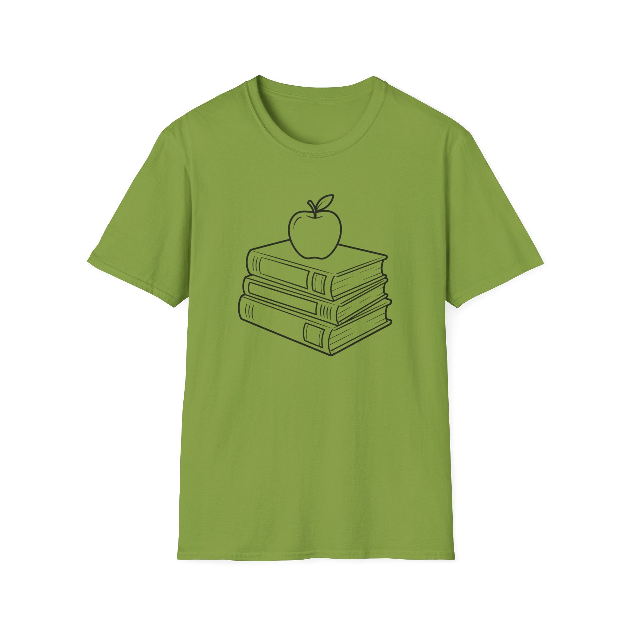 Teacher Apple Stack T‑Shirt — Minimalist Books & Apple Tee for Educators