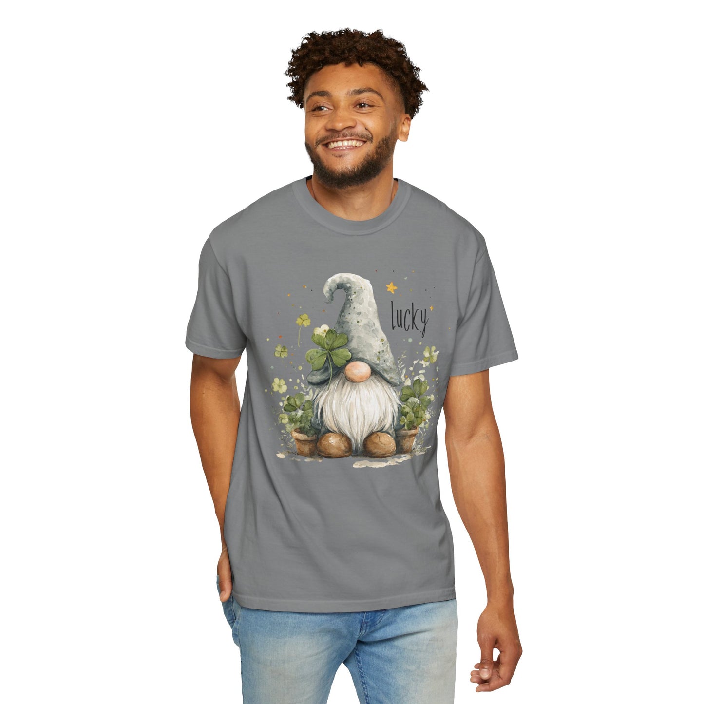 St. Patrick's Gnome T-Shirt — "Lucky" Shamrock Garden Tee
