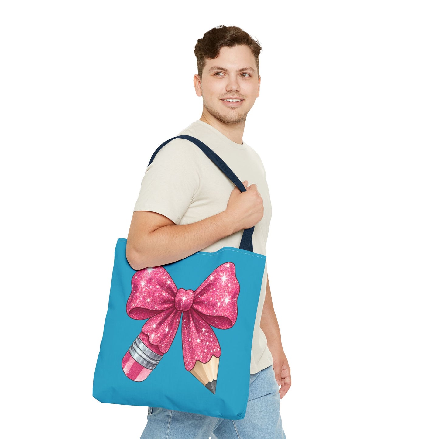 Pink Glitter Pencil & Eraser Tote Bag — Cute Teacher Gift