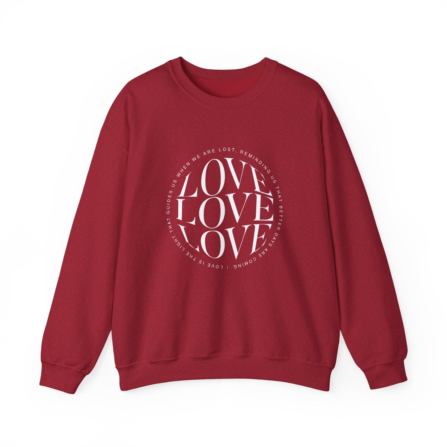 Love Circle Crewneck Sweatshirt — 'LOVE LOVE LOVE' Graphic Pullover