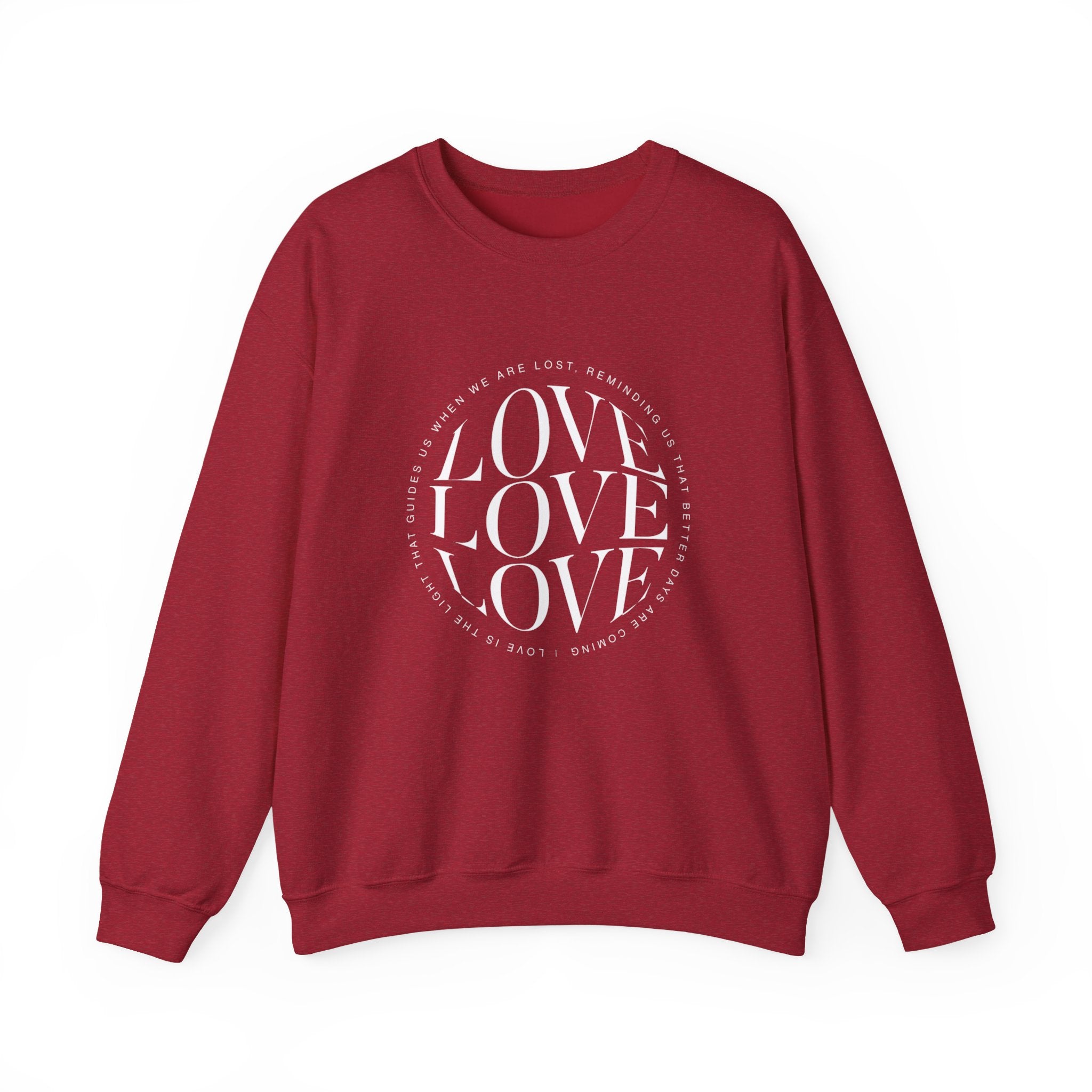 Love Circle Crewneck Sweatshirt — 'LOVE LOVE LOVE' Graphic Pullover