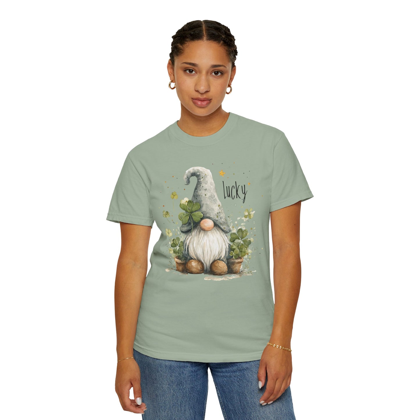 St. Patrick's Gnome T-Shirt — "Lucky" Shamrock Garden Tee