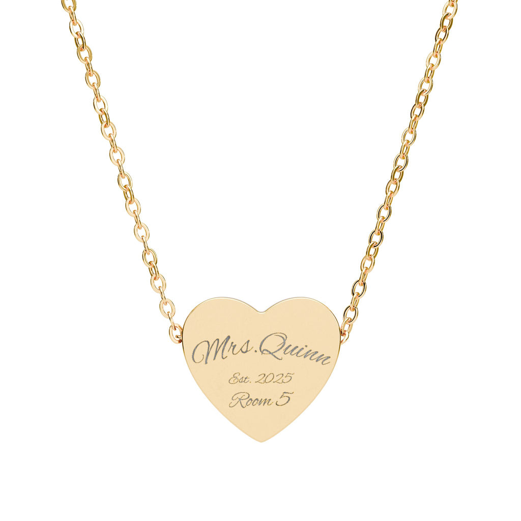 Personalized Teacher Heart Necklace Custom Name • Est. Year • Classroom Detail
