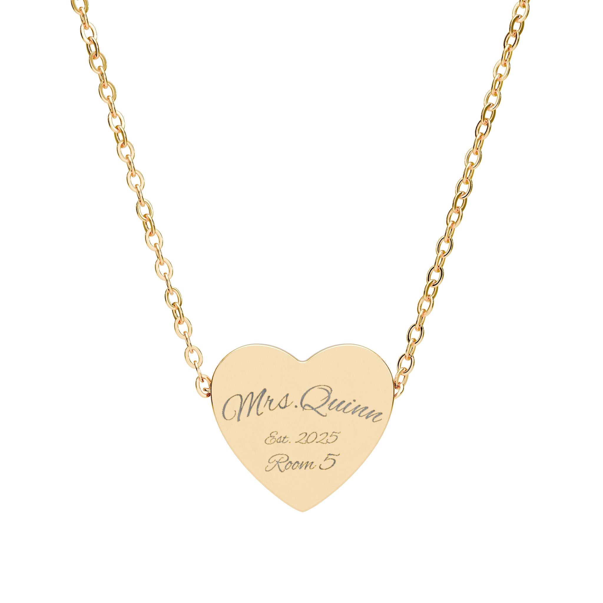 Personalized Teacher Heart Necklace Custom Name • Est. Year • Classroom Detail