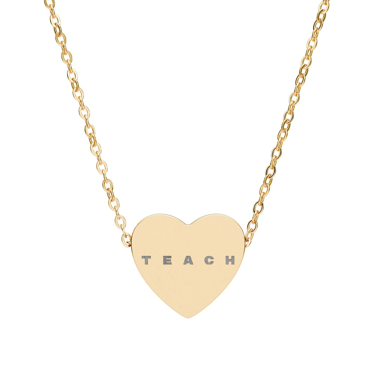 Engraved Heart Necklace — "TEACH" Teacher Appreciation Pendant