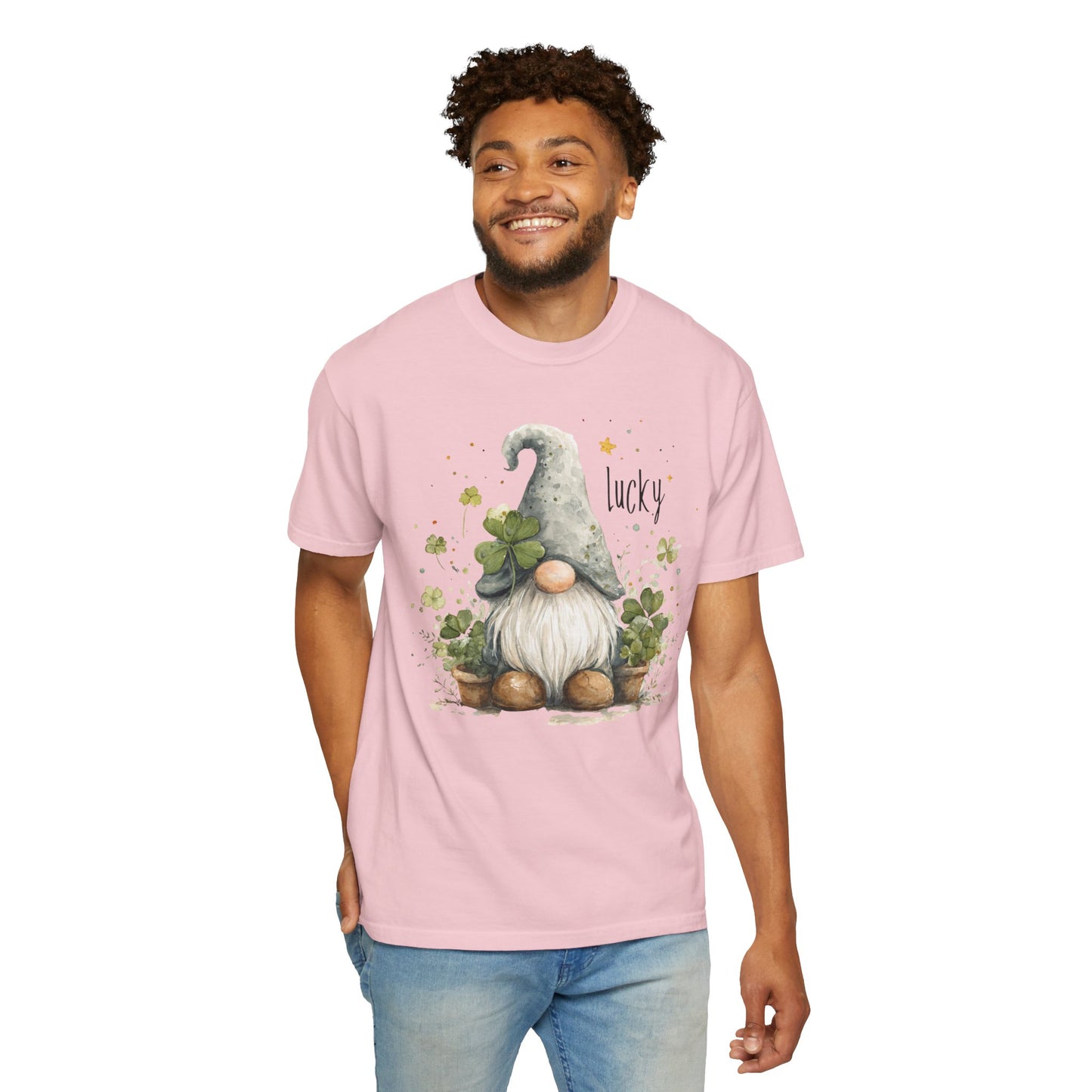 St. Patrick's Gnome T-Shirt — "Lucky" Shamrock Garden Tee