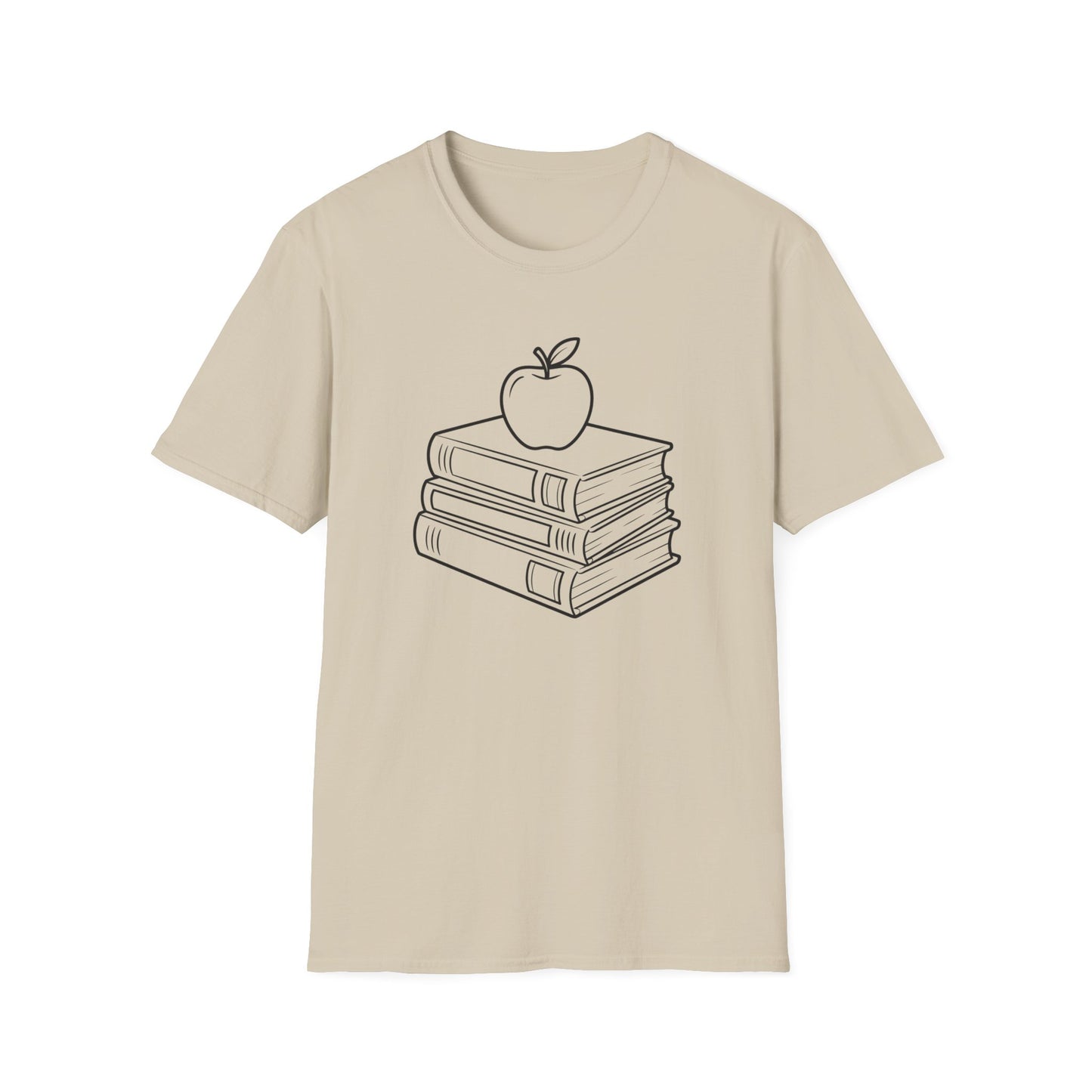 Teacher Apple Stack T‑Shirt — Minimalist Books & Apple Tee for Educators