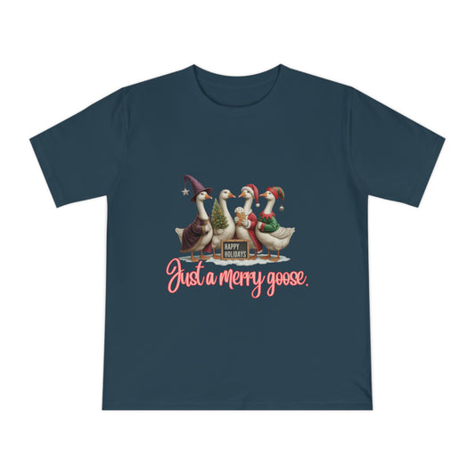 Organic "Just a Merry Goose Holiday" T-Shirt — Cute Christmas Geese Tee