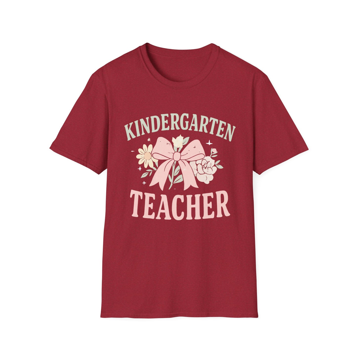 Kindergarten Teacher T-Shirt — Floral Bow Design, Cute Teacher Gift for Women