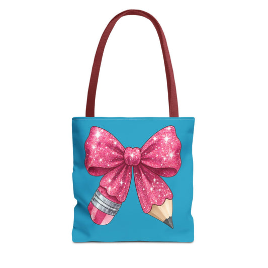 Pink Glitter Pencil & Eraser Tote Bag — Cute Teacher Gift