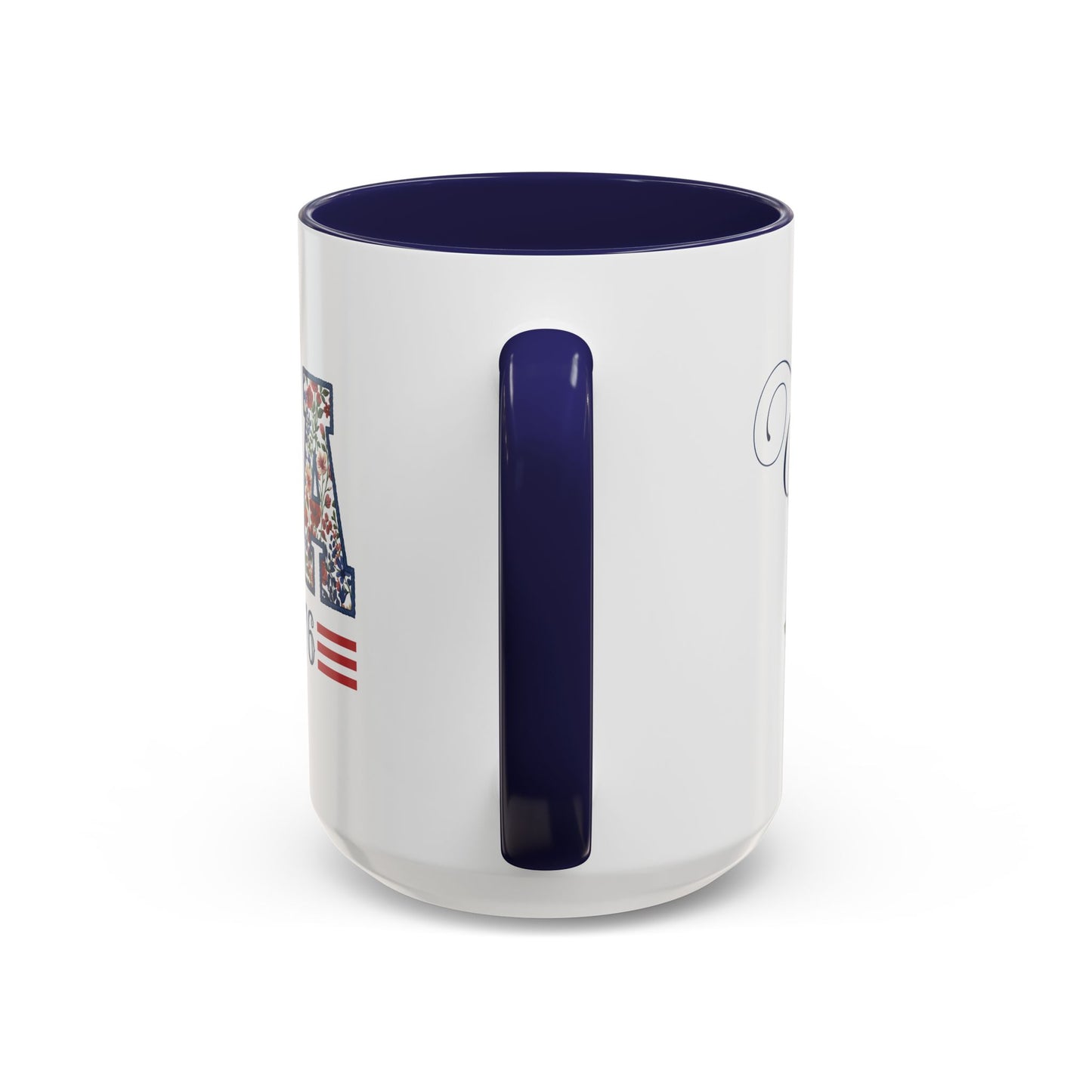 Personalized Patriotic Mug, Custom Name Ceramic Coffee Cup, USA Floral Accent Mug, Fourth of July Hostess Gift, 11oz 15oz