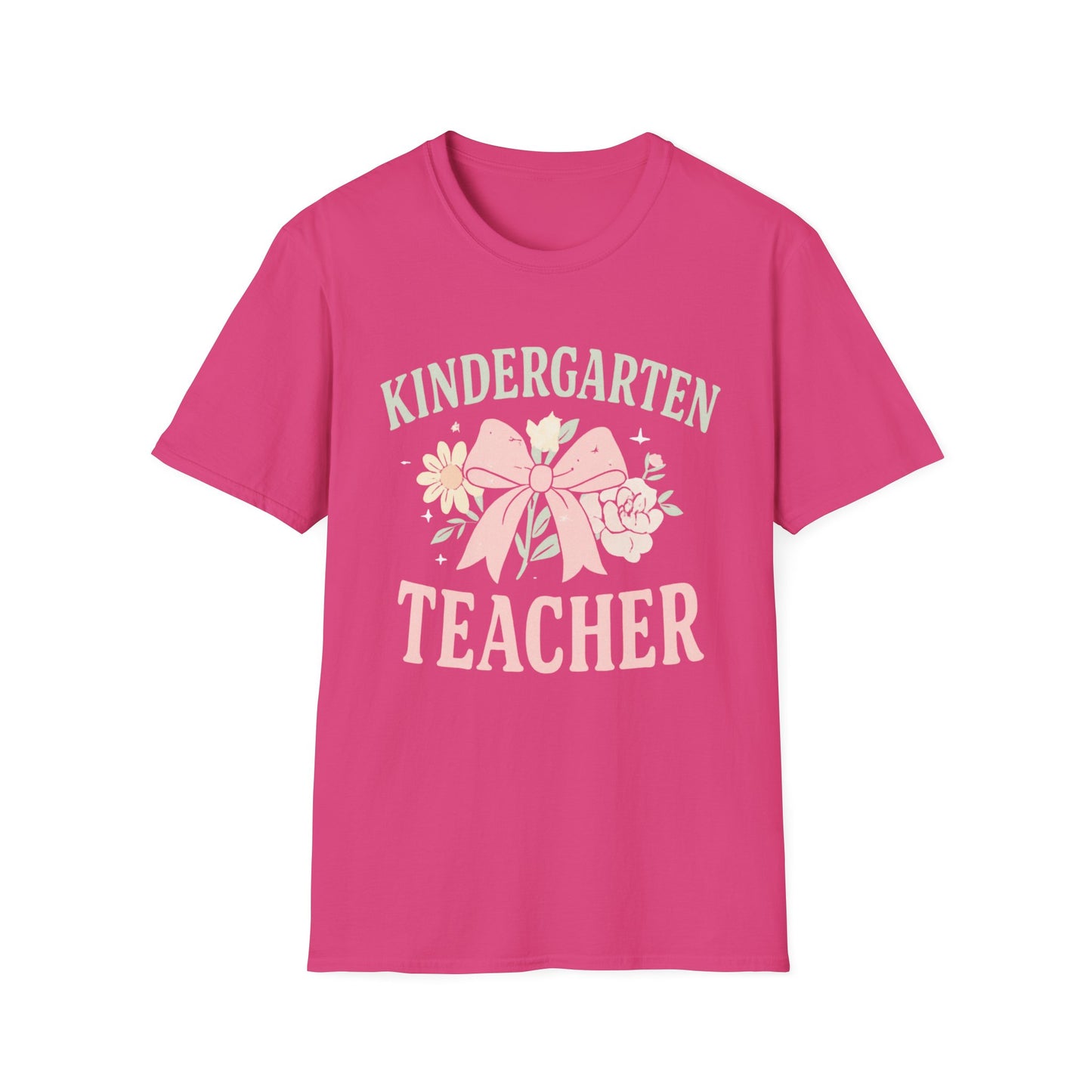 Kindergarten Teacher T-Shirt — Floral Bow Design, Cute Teacher Gift for Women