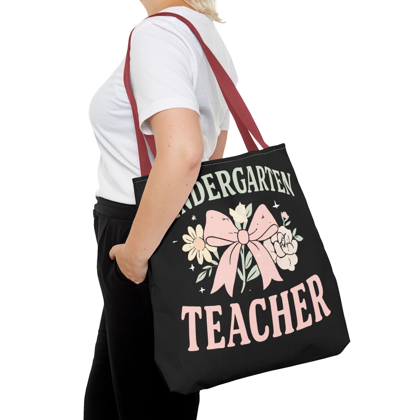 Kindergarten Teacher Floral Tote Bag – Cute Bow & Flowers Teacher Gift