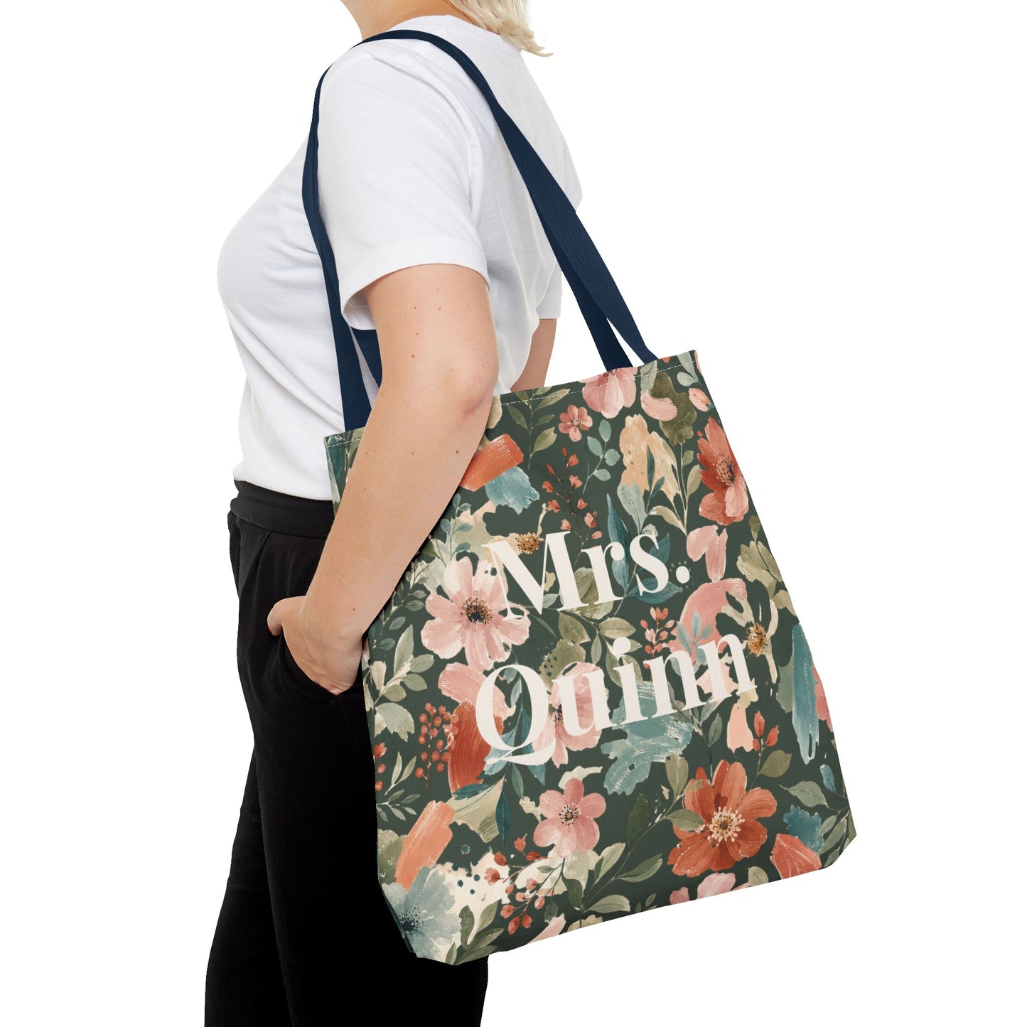 Personalized Floral Teacher Tote Bag: Custom Name Daily School Carryal