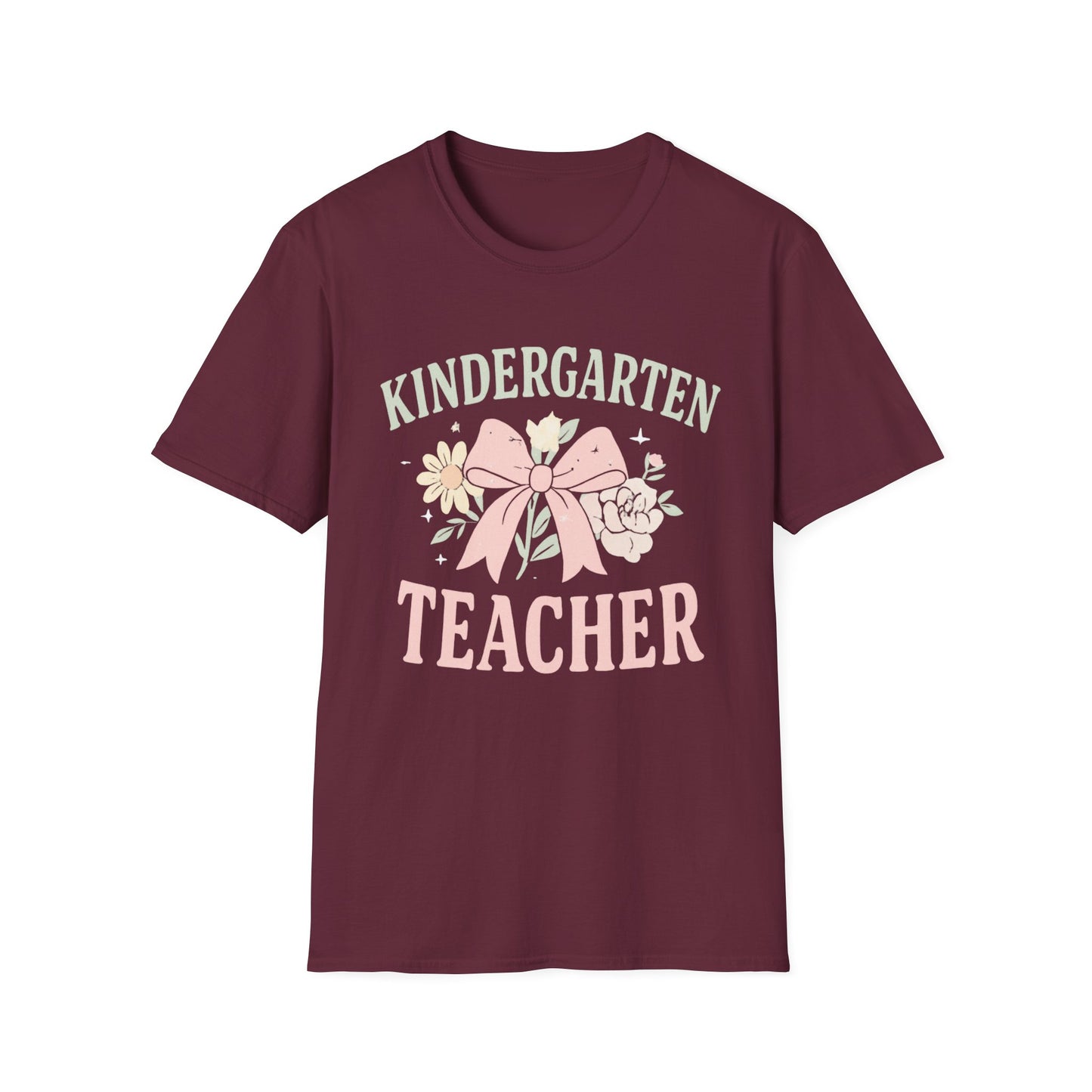 Kindergarten Teacher T-Shirt — Floral Bow Design, Cute Teacher Gift for Women