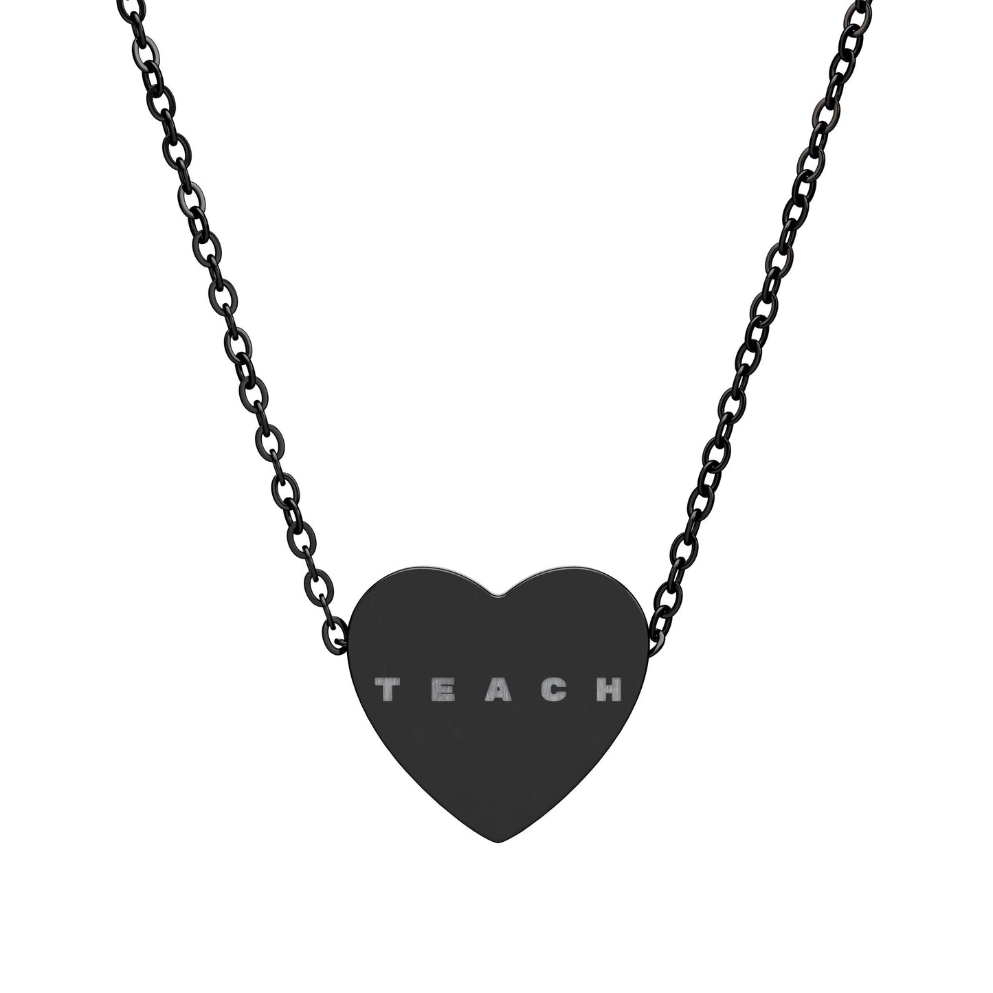 Engraved Heart Necklace — "TEACH" Teacher Appreciation Pendant