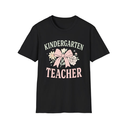 Kindergarten Teacher T-Shirt — Floral Bow Design, Cute Teacher Gift for Women