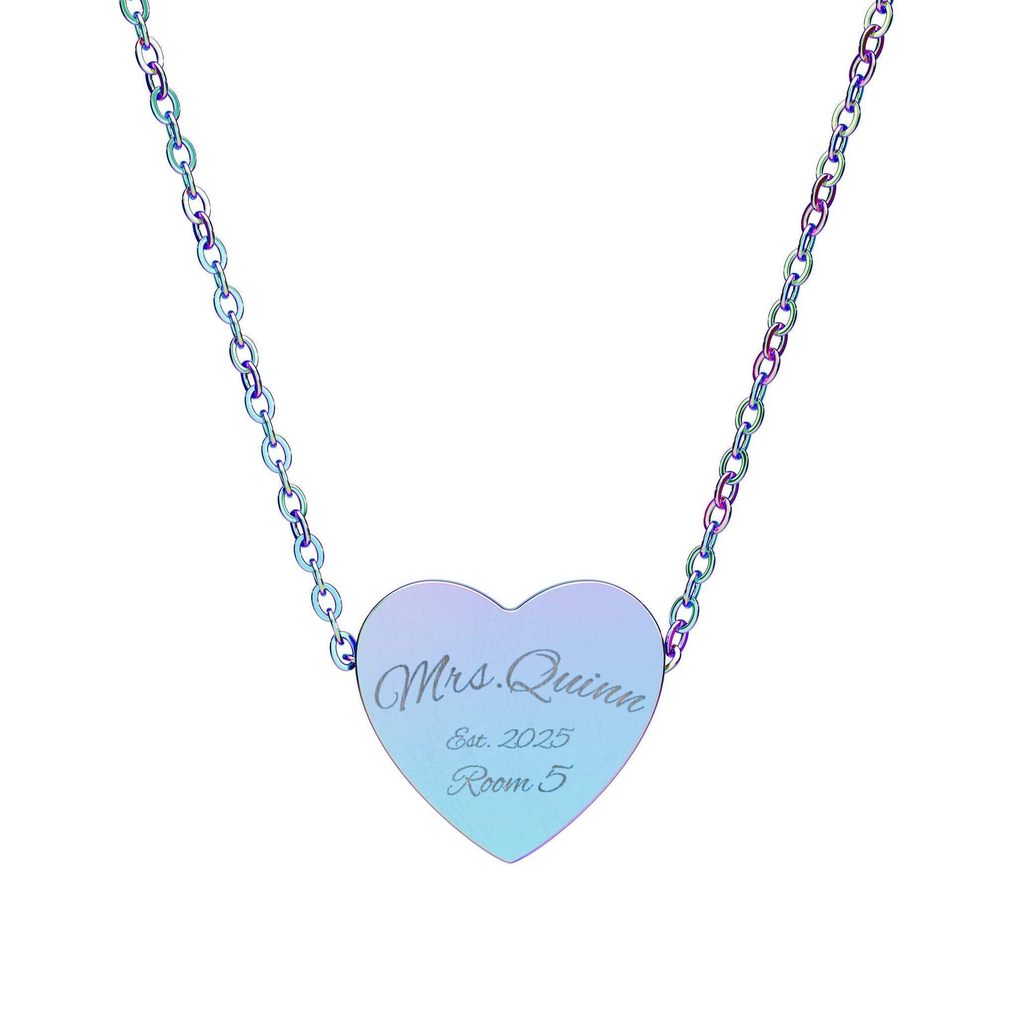 Personalized Teacher Heart Necklace Custom Name • Est. Year • Classroom Detail