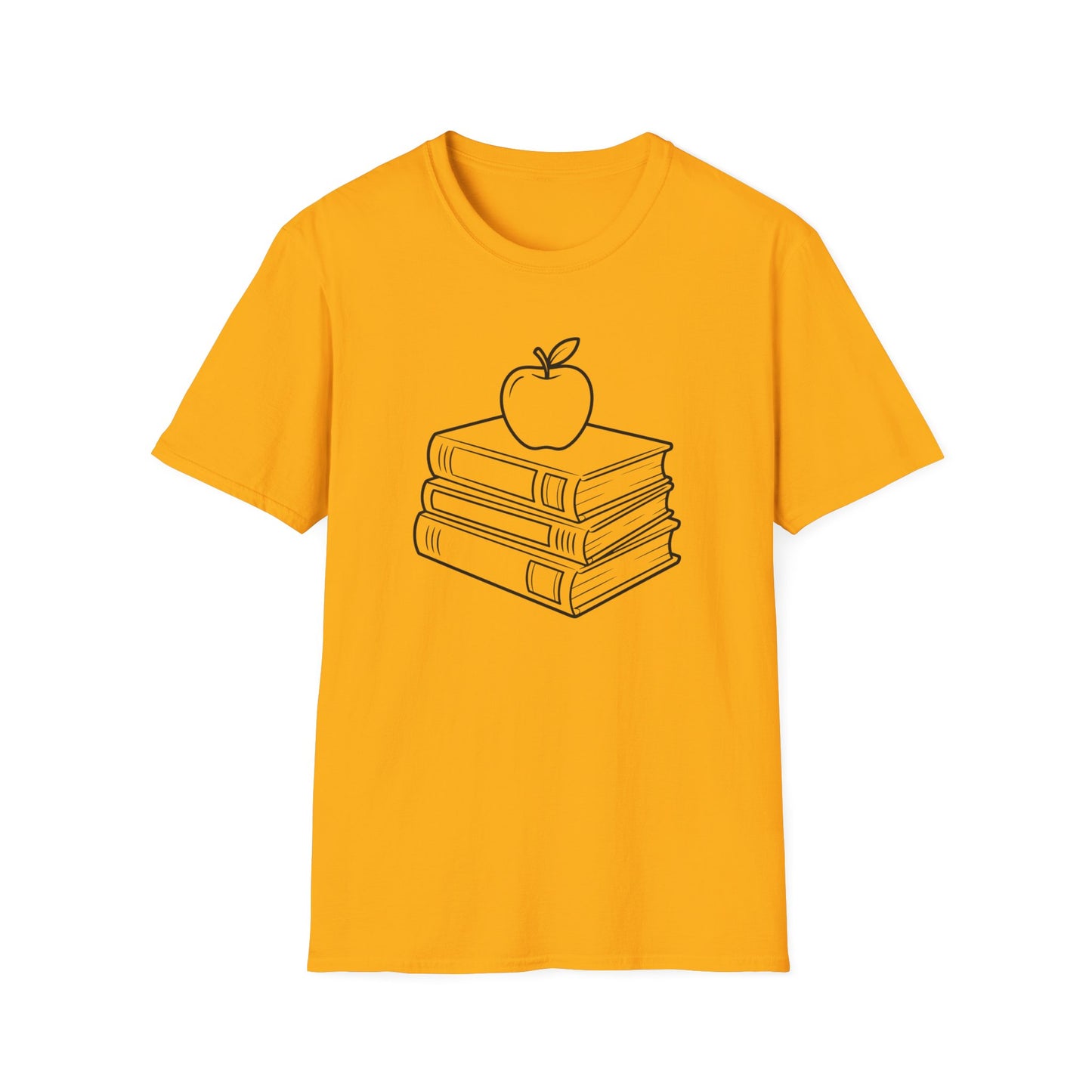 Teacher Apple Stack T‑Shirt — Minimalist Books & Apple Tee for Educators