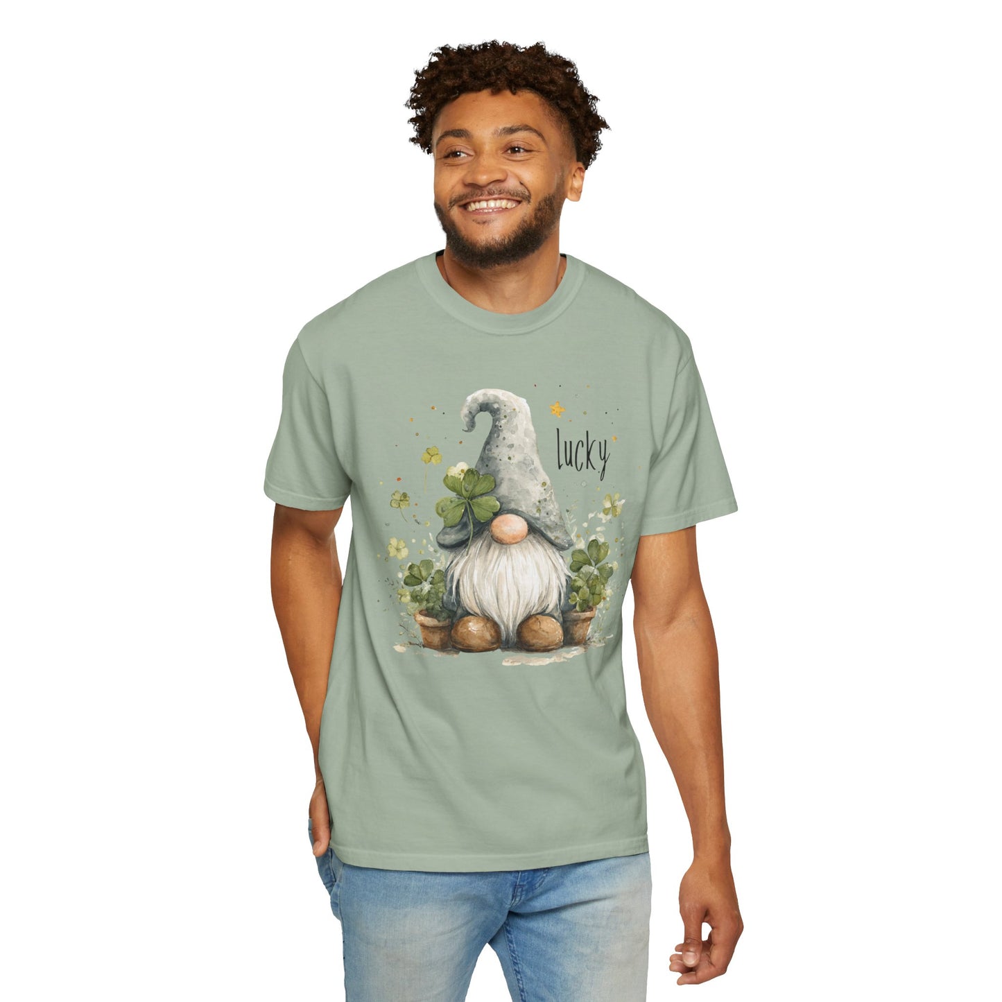 St. Patrick's Gnome T-Shirt — "Lucky" Shamrock Garden Tee