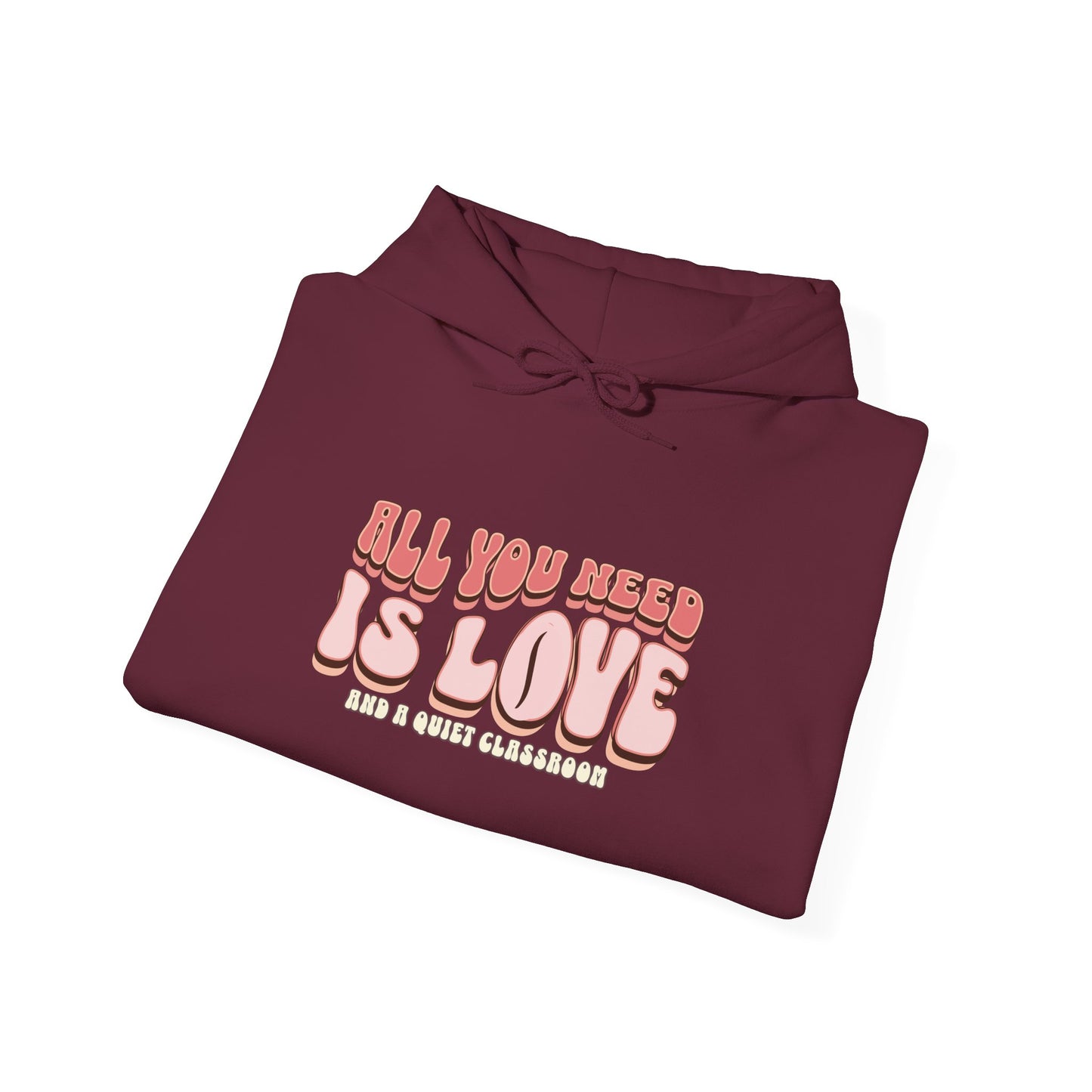 All You Need Is Love Hoodie — Retro Pink Typography Valentine's Sweatshirt