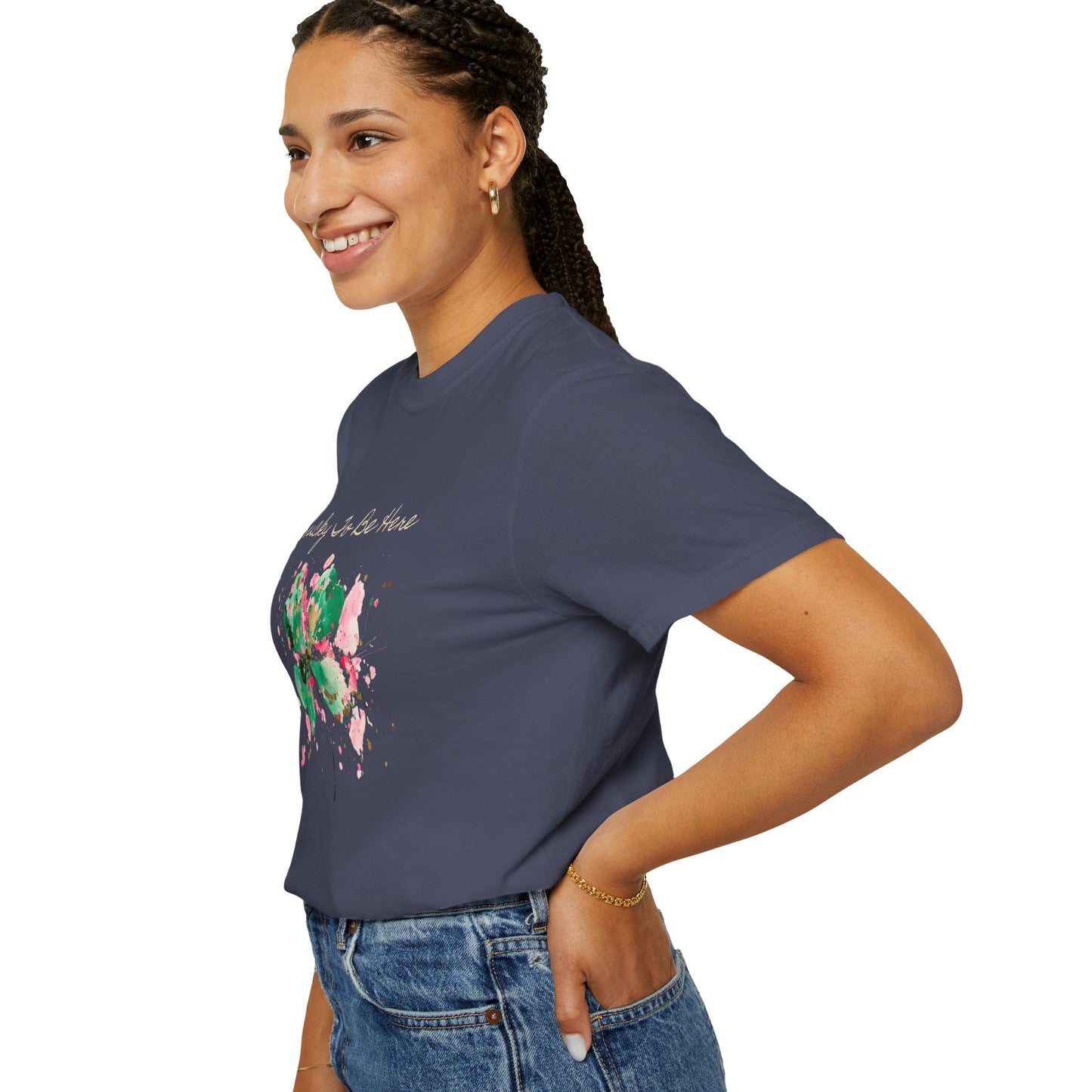 St. Patrick's Day, Lucky To Be Here T-Shirt - Floral Four-Leaf Clover Graphic