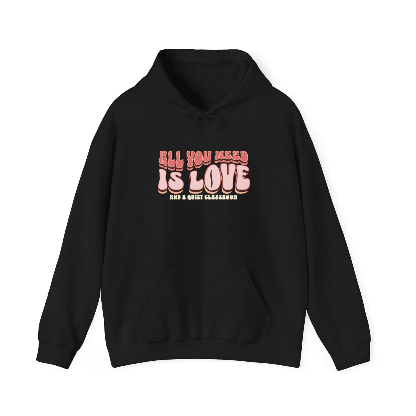 All You Need Is Love Hoodie — Retro Pink Typography Valentine's Sweatshirt